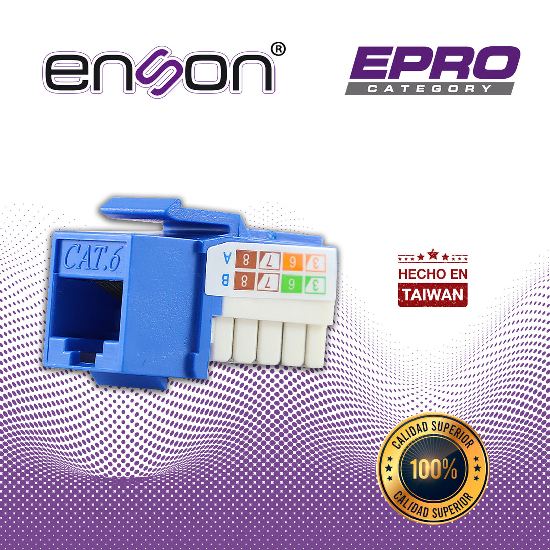 CONECTOR MODULAR JACK RJ45 ENSON EPRO-JACK6-BL SERIE PRO, POSICION VERTICAL CAT6 COLOR AZUL COMPATIBLE CON PLACAS ENSON 