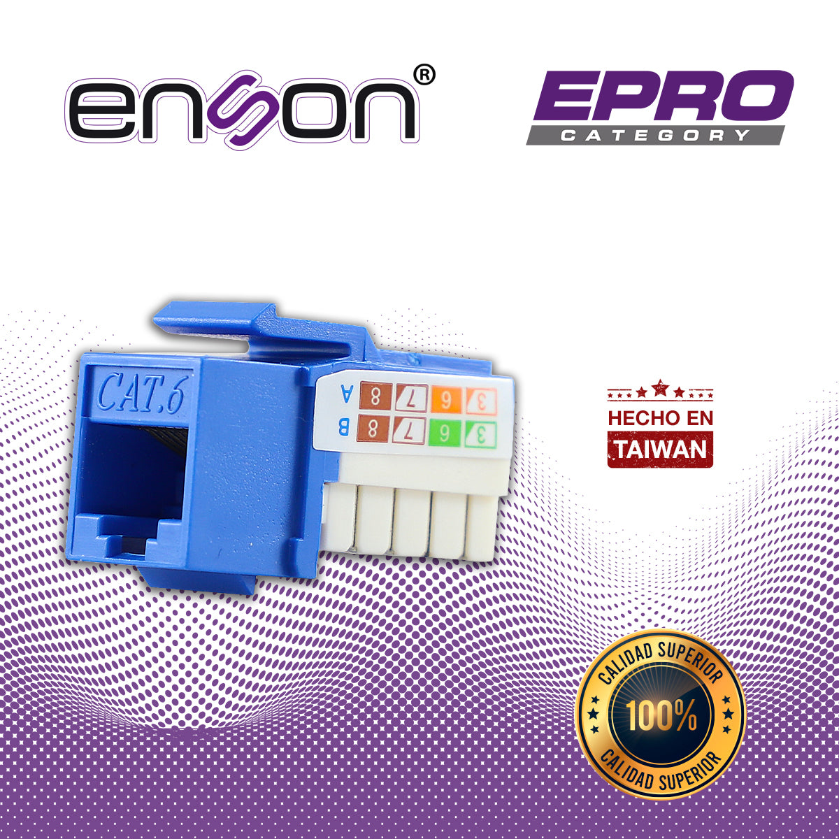 CONECTOR MODULAR JACK RJ45 ENSON EPRO-JACK6-BL SERIE PRO, POSICION VERTICAL CAT6 COLOR AZUL COMPATIBLE CON PLACAS ENSON 