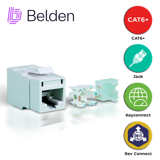 CONECTOR MODULAR JACK CAT6+ RJ45 BELDEN RV6MJKUEW-S1 / REVCONNECT / INTERIOR / BLANCO / PIEZA