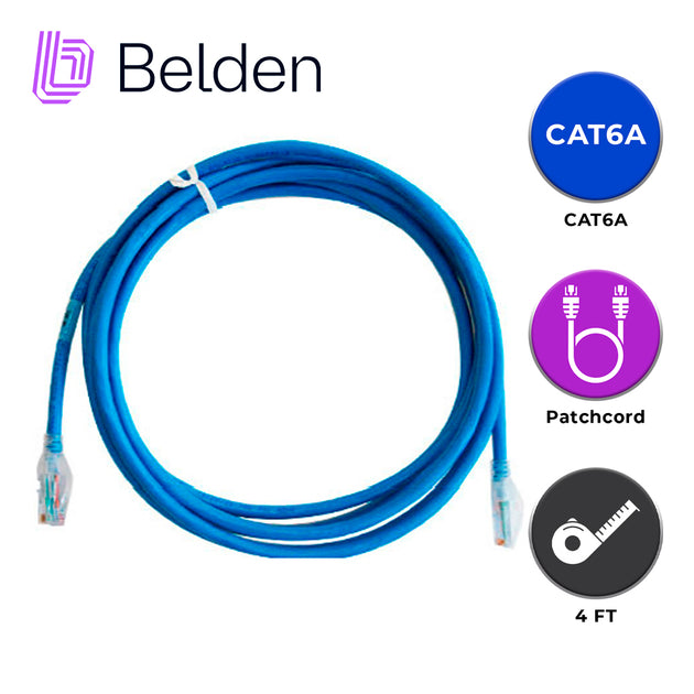 PATCH CORD UTP CAT6A BELDEN CA21106004 / INTERIOR / AZUL / 4 PARES / 24 AWG / FORRO PVC / CMR / 4 PIES 1.2 METROS