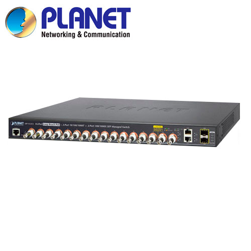 SWITCH POC ADMINISTRABLE / PLANET LRP-1622CS / 2 PUERTOS RJ45 10/100 MBPS / 2 FIBRA OPTICA SFP 100/1000 MBPS / 16 CANALE