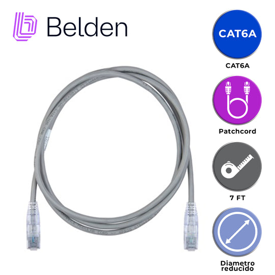PATCH CORD DIAMETRO REDUCIDO UTP CAT6A BELDEN CAD1108007 / INTERIOR / GRIS / 4 PARES / 28 AWG / FORRO PVC / CMR / 7 PIES