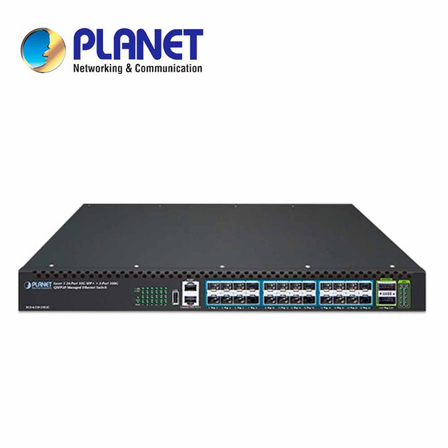 SWITCH ADMINISTRABLE L3 10G XGS-6350-24X2C PLANET 24 PUERTOS 10G SFP+ / 2 PUERTOS 100/40G QSFP28 / 800 GBPS NON BLOCKING