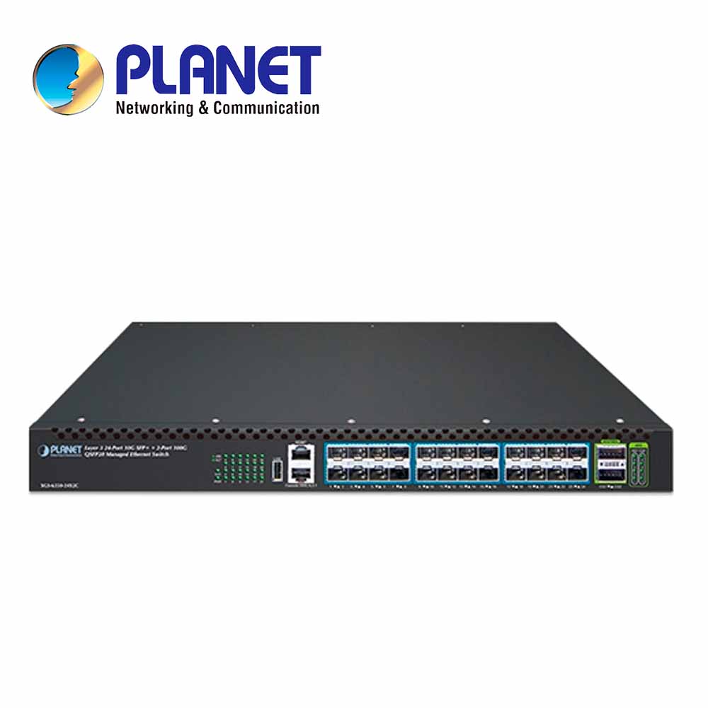 SWITCH ADMINISTRABLE L3 10G XGS-6350-24X2C PLANET 24 PUERTOS 10G SFP+ / 2 PUERTOS 100/40G QSFP28 / 800 GBPS NON BLOCKING