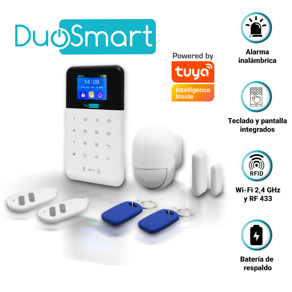 KIT ALARMA INALAMBRICA DUOSMART C30 COMUNICACION DUAL WIFI 2.4 GHZ RF 433.92 INCLUYE 1 PANEL CON TECLADO 1 PIR 1 MAGNETO