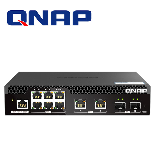 SWITCH QNAP QSW-M2106R-2S2T PARA RACK / GESTIONABLE / 6 PUERTOS 2.5GBPS / 2 PUERTOS SFP+ 10GBPS / 2 PUERTOS 10GBE NBASE-
