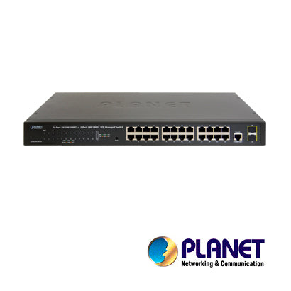 SWITCH 24 PUERTOS RJ45 GIGABIT ETHERNET 10/100/1000 MBPS / PLANET GS-4210-24T2S / 2 RANURAS MINI-GBIC / SFP 100/1000 MPB