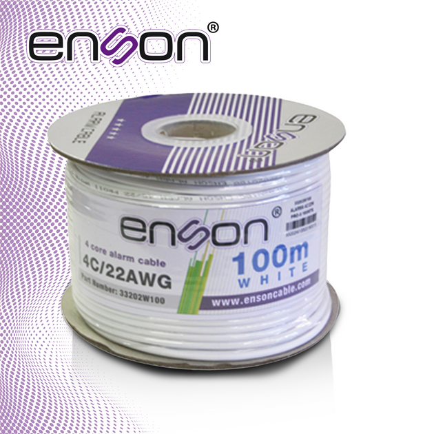 CABLE DE ALARMA ENSON 33202W100 SERIE PRO-II MULTIFILAR 4C/22 AWG BOBINA DE 100 METROS FORRO PVC COLOR BLANCO PARA USO I