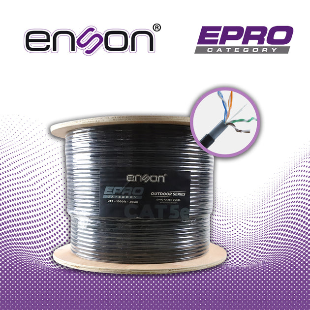 CABLE UTP CAT5E ENSON EPRO-CAT5E-OUGEL FORRO PVC+PE+GEL 4 PARES CALIBRE 24 AWG 100% COBRE USO EXTERIOR CON GEL BOBINA 10