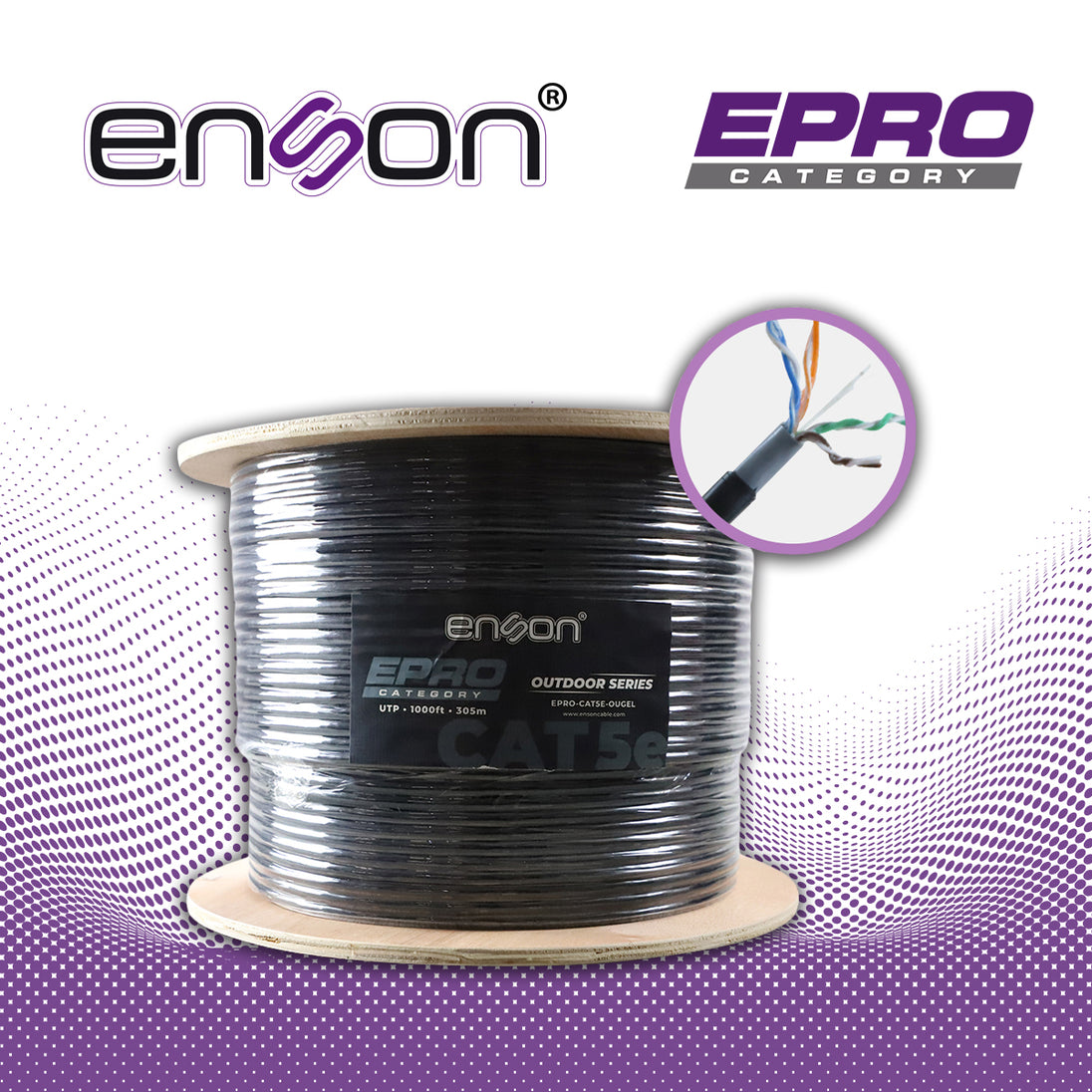 CABLE UTP CAT5E ENSON EPRO-CAT5E-OUGEL FORRO PVC+PE+GEL 4 PARES CALIBRE 24 AWG 100% COBRE USO EXTERIOR CON GEL BOBINA 10