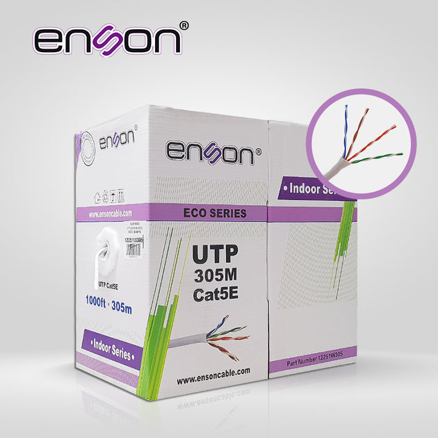 CABLE UTP CAT5E ENSON 12251W305 SERIE ECO CALIBE 24 AWG CCA BOBINA DE 305 METROS FORRO PVC COLOR BLANCO USO INTERIOR REC