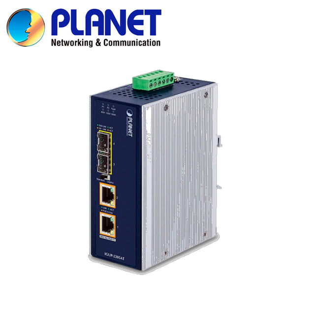 CONVERTIDOR DE MEDIOS POE INDUSTRIAL PLANET IGUP-2205AT / 2 PUERTOS RJ45 POE++AF/AT/BT 10/100/1,000MBPS / 2 PUERTOS OPTI