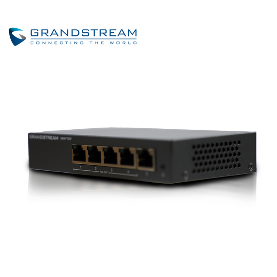SWITCH NO ADMINISTRABLE POE+ GRANDSTREAM GWN7700P / 5 PUERTOS 10/100/1,000MBPS / 4 PUERTOS POE+ AF/AT / MONTAJE ESCRITOR