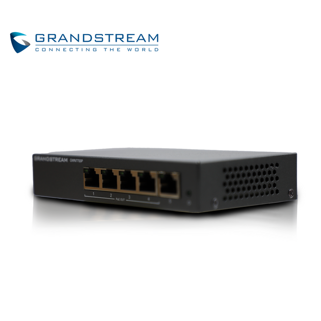SWITCH NO ADMINISTRABLE POE+ GRANDSTREAM GWN7700P / 5 PUERTOS 10/100/1,000MBPS / 4 PUERTOS POE+ AF/AT / MONTAJE ESCRITOR