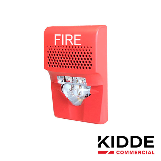 SIRENA CON ESTROBO LED KIDDE EG1AVRF DE 24 VDC 55 mA PARA PARED ROJO COMPATIBLE CON LOS PANELES VS1 Y VS4 (TRABAJA CON P