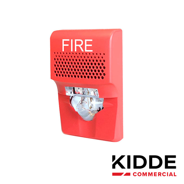 SIRENA CON ESTROBO LED KIDDE EG1AVRF DE 24 VDC 55 mA PARA PARED ROJO COMPATIBLE CON LOS PANELES VS1 Y VS4 (TRABAJA CON P