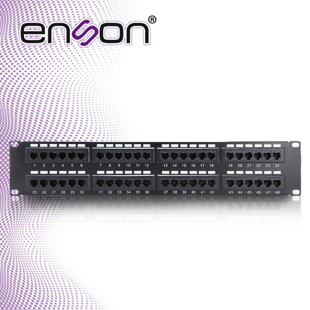 PATCH PANEL ENSON ENS-PAT48C6A 2UR PRECARGADO CAT6A 48 PUERTOS MONTAJE EN RACK ESTANDAR 19 PULGADAS