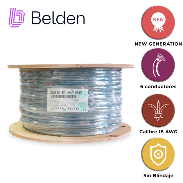 CABLE DE SEGURIDAD Y ALARMA BELDEN 5304UE 0081000 / INTERIOR / GRIS / 6 CONDUCTORES / 18 AWG / MULTIFILAR / FORRO PVC / 