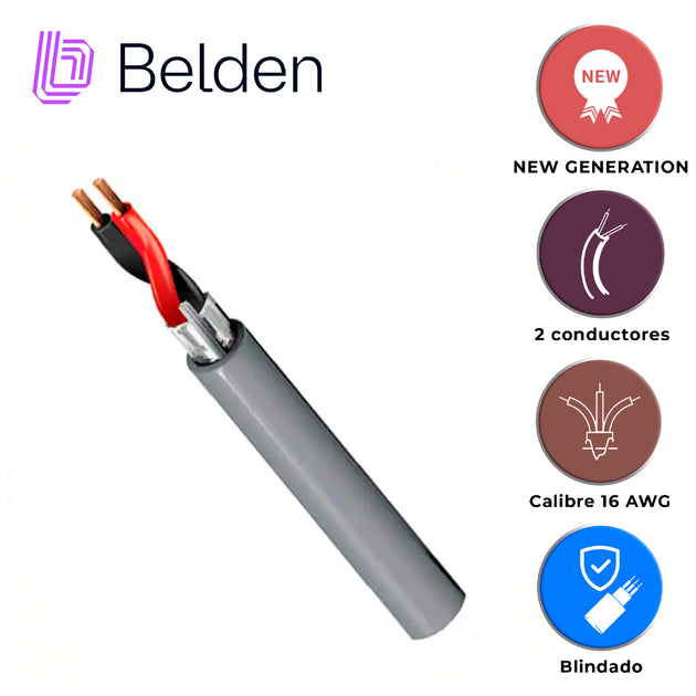 CABLE DE AUDIO COMERCIAL Y SEGURIDAD BELDEN 5200FE 0081000 / INTERIOR / GRIS / 2 CONDUCTORES / 16 AWG / MULTIFILAR / FOR