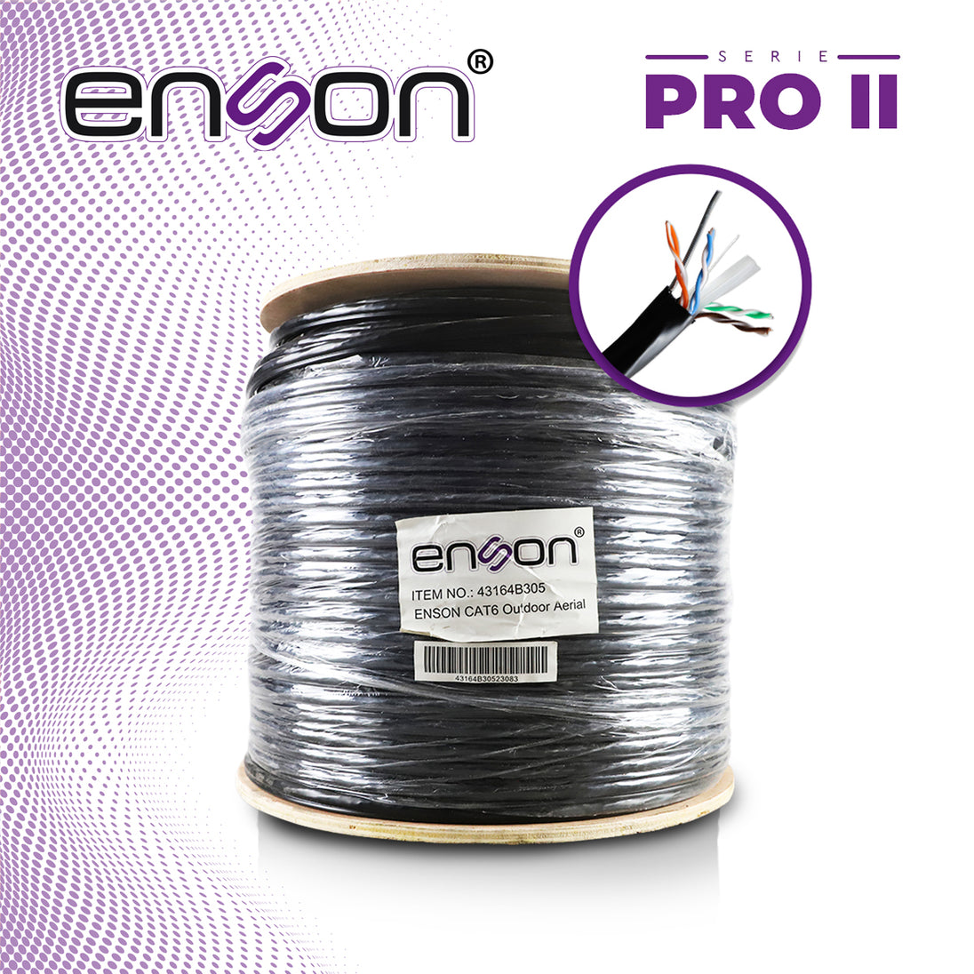 CABLE UTP AEREO CAT6 ENSON 43164B305 FORRO NEGRO 4 PARES CALIBRE 23 AWG 100% COBRE USO EXTERIOR FIGURA8 1000 PIES 305 ME