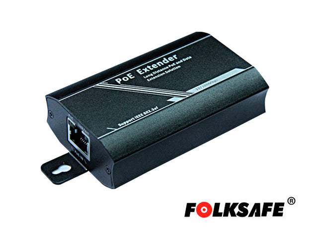 EXTENSOR POE+ FOLKSAFE FS-PSE1001-E 802.3AF 100MTS / NO REQUIERE FUENTE DE ALIMENTACION / MAXIMO 3 EXTENSORES EN CASCADA