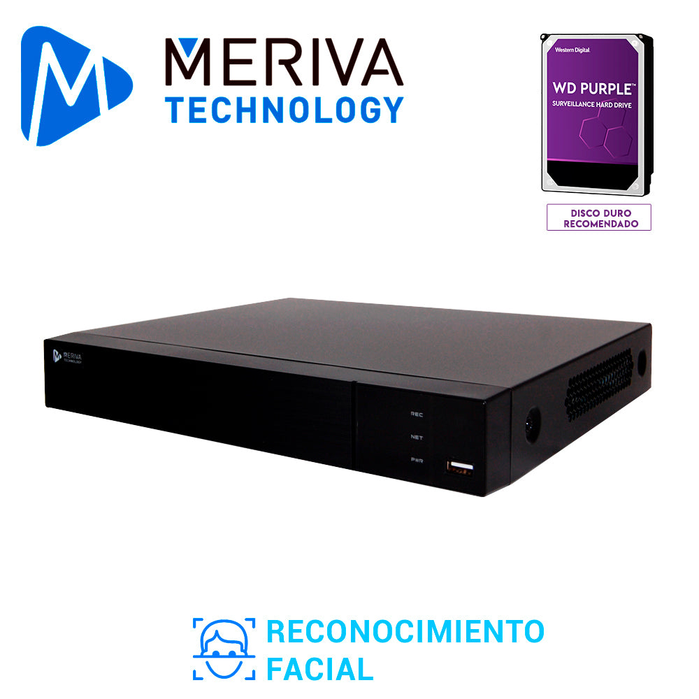 NVR FACE RECOGNITION/VIDEO INTELLIGENT/H.265 8CH POE 8MP 2DD/HDMI 4K + VGA/ONVIF/ MERIVA TECHNOLOGY MAIN-0808/P2P CLOUD 