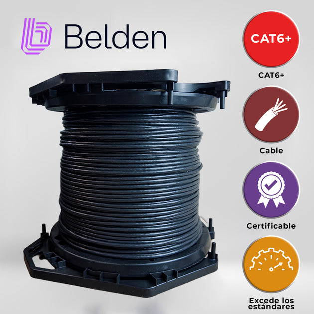 CABLE UTP CAT6+ BELDEN 2412 010A1000 / INTERIOR / NEGRO / 350MHZ / 4 PARES / 23 AWG / FORRO PVC / CMR / CERTIFICABLE / B