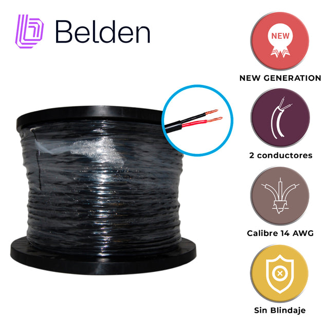 CABLE PARA ALTAVOZ BELDEN 1309A 0101000 / INTERIOR/EXTERIOR / NEGRO / 2 CONDUCTORES / 14 AWG / MULTIFILAR / FORRO PVC / 
