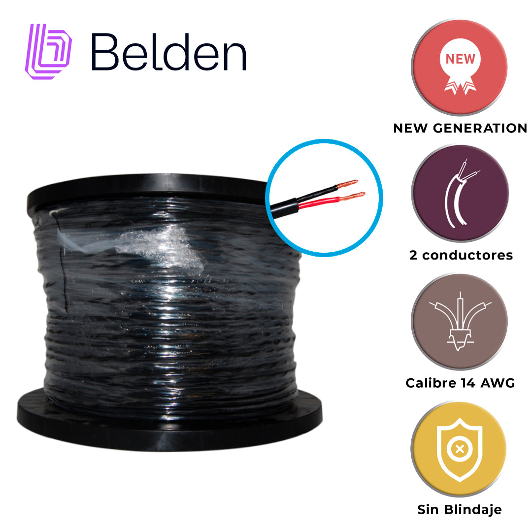 CABLE PARA ALTAVOZ BELDEN 1309A 0101000 / INTERIOR/EXTERIOR / NEGRO / 2 CONDUCTORES / 14 AWG / MULTIFILAR / FORRO PVC / 