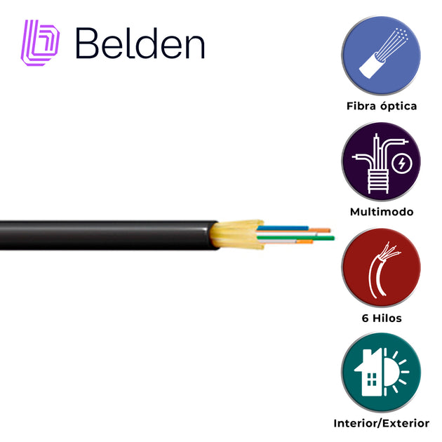 FIBRA OPTICA BELDEN FD4D006R9 / INTERIOR/EXTERIOR / NEGRO / OM4 / 6 HILOS / FORRO PVC / OFNR / BOBINA / 1,640 PIES 500 M