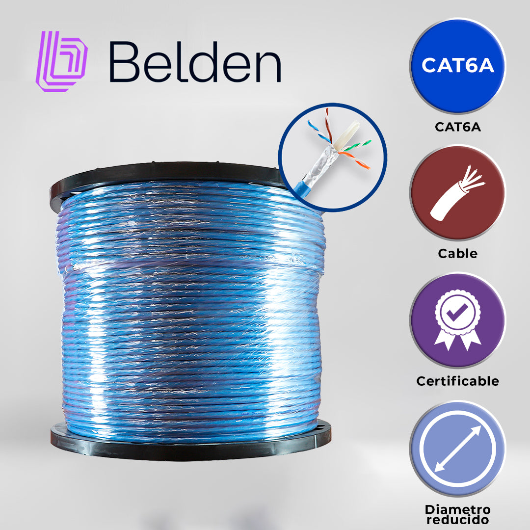 CABLE UTP CAT6A BELDEN 10GXW12 0061000 / INTERIOR / AZUL / 500MHZ / 4 PARES / 23 AWG / FORRO PVC / CMR / CERTIFICABLE / 