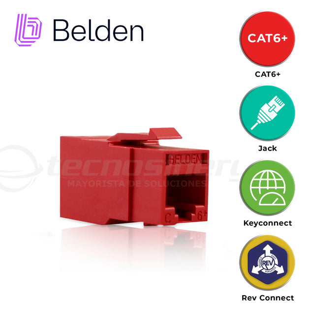 CONECTOR MODULAR JACK CAT6+ RJ45 BELDEN RV6MJKURD-S1 / REVCONNECT / INTERIOR / ROJO / PIEZA