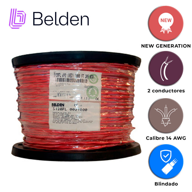 CABLE DE ALARMA CONTRA INCENDIOS BELDEN 5120FL 0021000 / INTERIOR / ROJO / 2 CONDUCTORES / 14 AWG / SOLIDO / FORRO PVC /