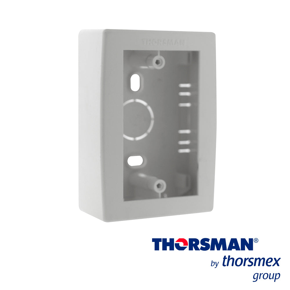 CAJA PLASTICA TMK S1 THORSMAN 7902-02001 COLOR BLANCO DE PVC AUTO EXTINGUIBLE CON FONDO, INCLUYE TAQUETE Y PIJA PARA SU 