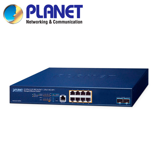 SWITCH POE ADMINISTRABLE L3 PLANET MGS-6311-8P2X / 8 PUERTOS RJ45 POE AF/AT 10M/100M/1,000M/2.5GBPS / 2 PUERTOS SFP+ 1/1