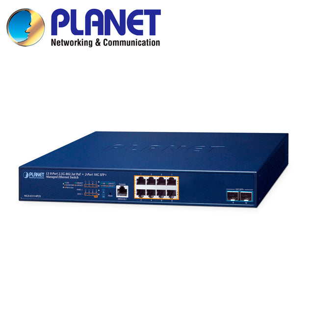 SWITCH POE ADMINISTRABLE L3 PLANET MGS-6311-8P2X / 8 PUERTOS RJ45 POE AF/AT 10M/100M/1,000M/2.5GBPS / 2 PUERTOS SFP+ 1/1