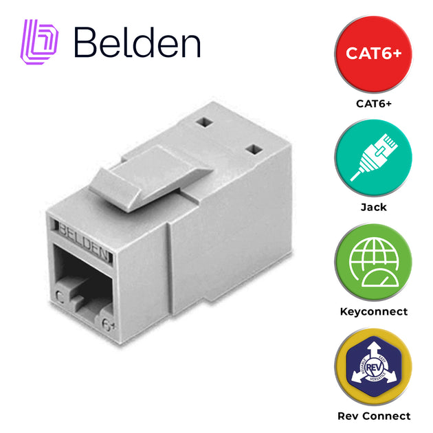 CONECTOR MODULAR JACK CAT6+ RJ45 BELDEN RV6MJKUGY-S1 / REVCONNECT / INTERIOR / GRIS / PIEZA