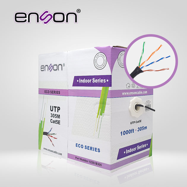 CABLE UTP CAT5E ENSON 12251B305 SERIE ECO CALIBE 24 AWG CCA BOBINA DE 305 METROS FORRO PVC COLOR NEGRO USO INTERIOR RECO