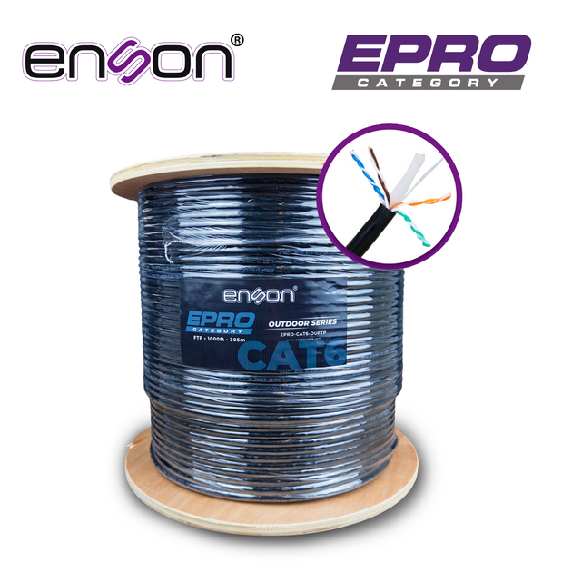 CABLE FTP CAT6 ENSON EPRO-CAT6-OUFTP FORRO PE BLINDADO 4 PARES CALIBRE 23 AWG 100% COBRE USO EXTERIOR BOBINA 1000 PIES 3