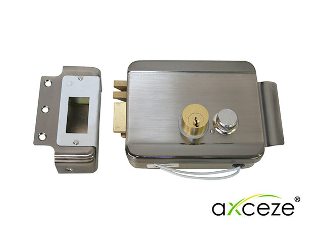 CERRADURA ELECTROMECANICA AXCEZE AX-LOCKL ORIENTACION IZQUIERDA INSTALACION SOBRE PONER APERTURA INTERNA POR BOTON FABRI
