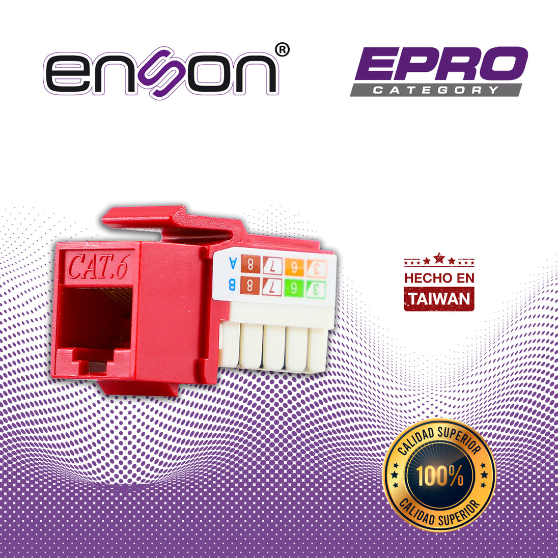 CONECTOR MODULAR JACK RJ45 ENSON EPRO-JACK6-RD SERIE PRO, POSICION VERTICAL CAT6 COLOR ROJO COMPATIBLE CON PLACAS ENSON 