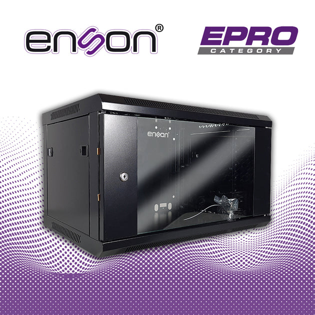 GABINETE DE PARED ENSON ENS-RKGB6UD 6UR PUERTA FRONTAL DE CRISTAL TEMPLADO CON CERRADURA DE SEGURIDAD RANURAS DE VENTILA
