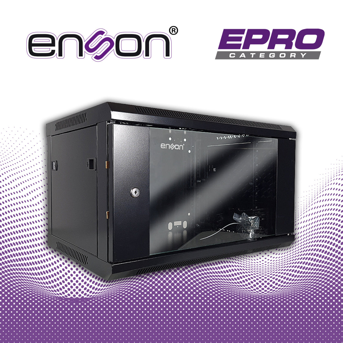 GABINETE DE PARED ENSON ENS-RKGB6UD 6UR PUERTA FRONTAL DE CRISTAL TEMPLADO CON CERRADURA DE SEGURIDAD RANURAS DE VENTILA
