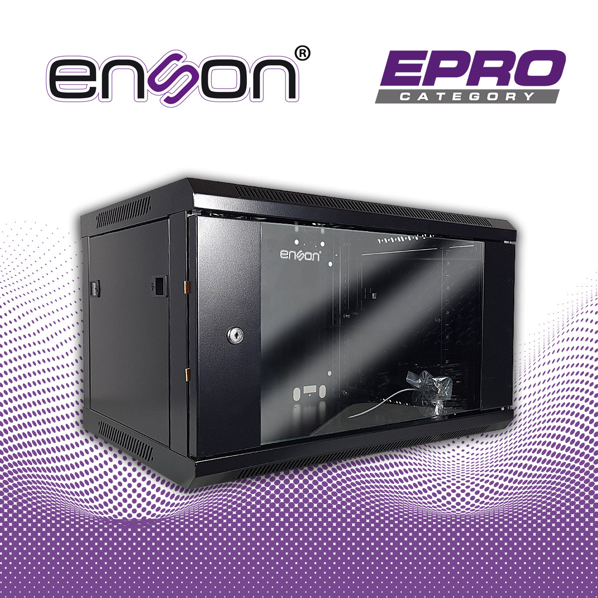 GABINETE DE PARED ENSON ENS-RKGB6UD 6UR PUERTA FRONTAL DE CRISTAL TEMPLADO CON CERRADURA DE SEGURIDAD RANURAS DE VENTILA