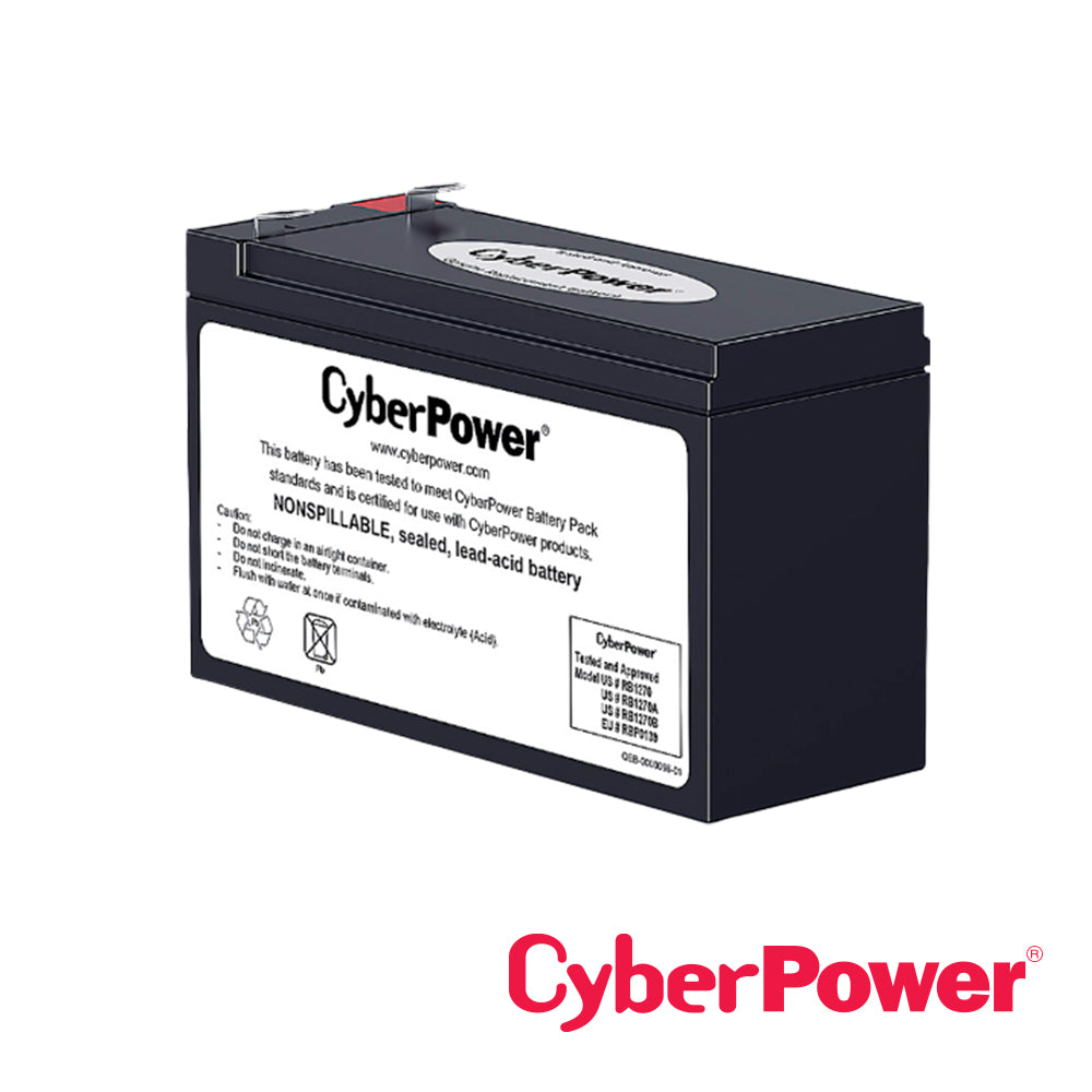 BATERIA CYBERPOWER RB1270B CERTIFICADA DE REEMPLAZO DE 12V, 7.2AH, COLOR NEGRO, INCLUYE EMPAQUE PARA TRANSPORTE DE BATER