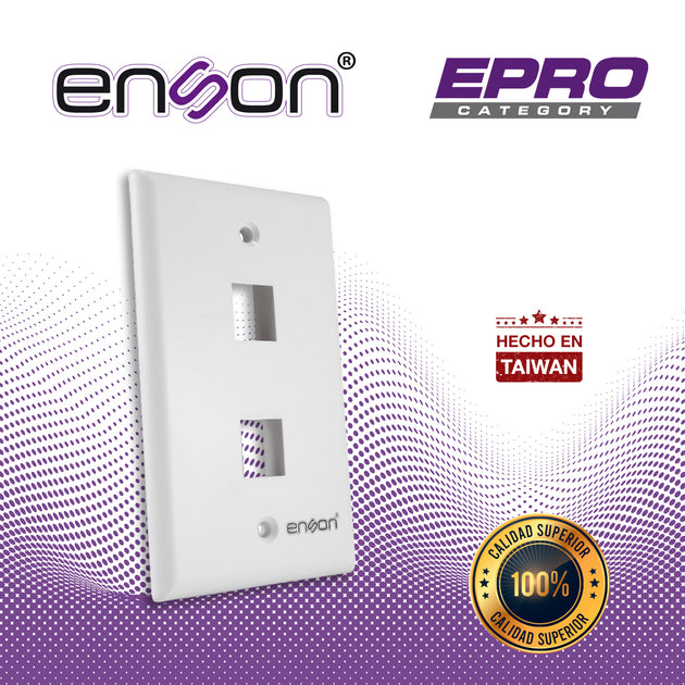PLACA DE PARED (FACEPLATE) ENSON EPRO-FP20 COMPATIBLE CON JACK KEYSTONE 2 PUERTOS COLOR BLANCO, USO EN INTERIOR, IDEAL P