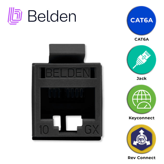 CONECTOR MODULAR JACK CAT6A RJ45 BELDEN RVAMJKUBK-S1 / REVCONNECT / INTERIOR / NEGRO / PIEZA