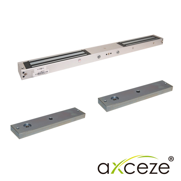 CHAPA MAGNETICA AXCEZE MODELO AX-M620X2L ELECTROIMAN DOBLE, CADA IMAN TIENE FUERZA DE 600 LIBRAS COMPATIBLE CON ACCESORI