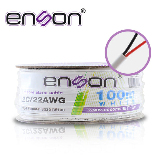 CABLE DE ALARMA ENSON 33201W100 SERIE PRO-II MULTIFILAR 2C/22 AWG BOBINA DE 100 METROS FORRO PVC COLOR BLANCO PARA USO I