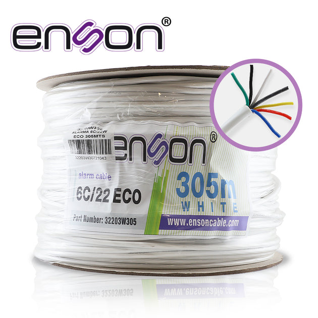 CABLE DE ALARMA ENSON 32203W305 SERIE ECO MULTIFILAR 6C/22 AWG BOBINA DE 305 METROS FORRO PVC COLOR BLANCO PARA USO INTE